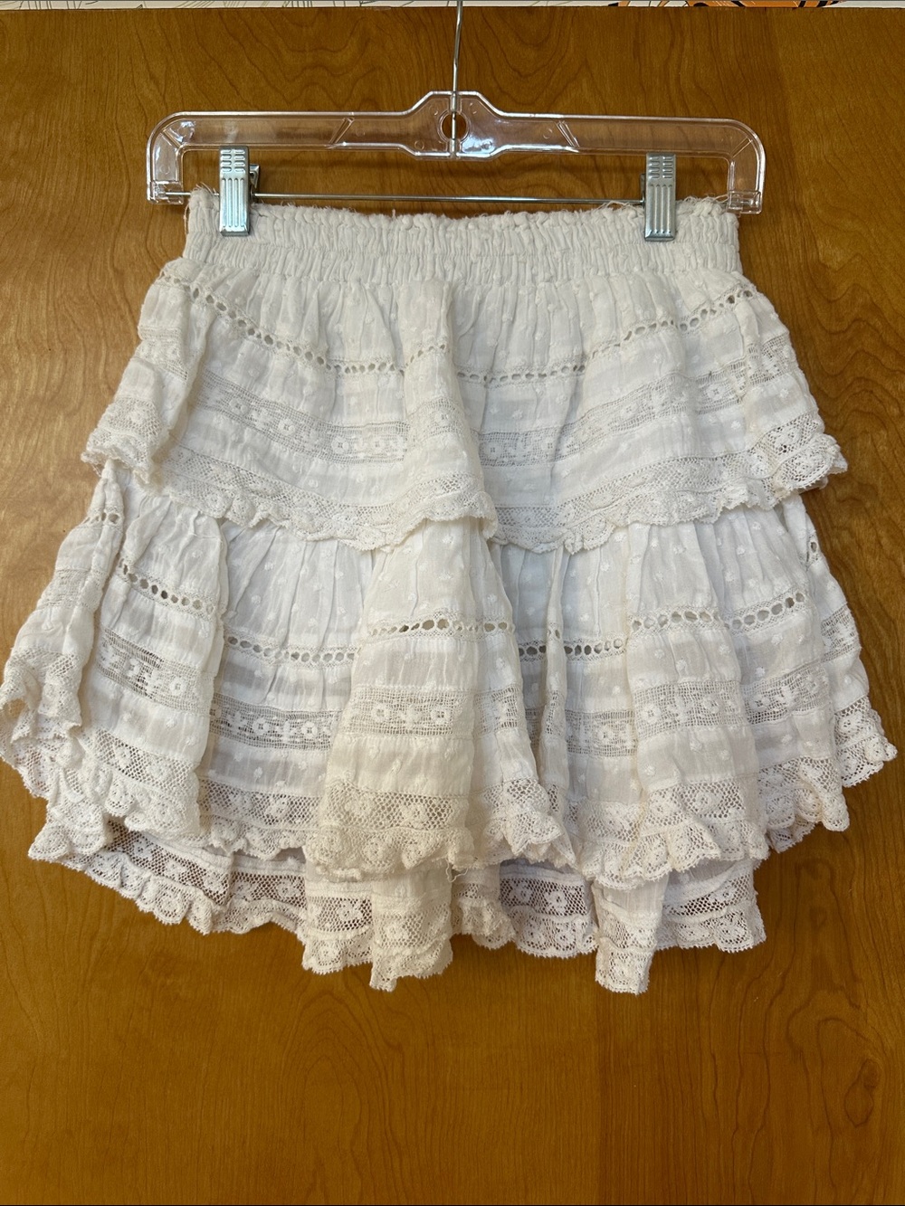 LoveShackFancy Cream Tiered Lace Skirt
